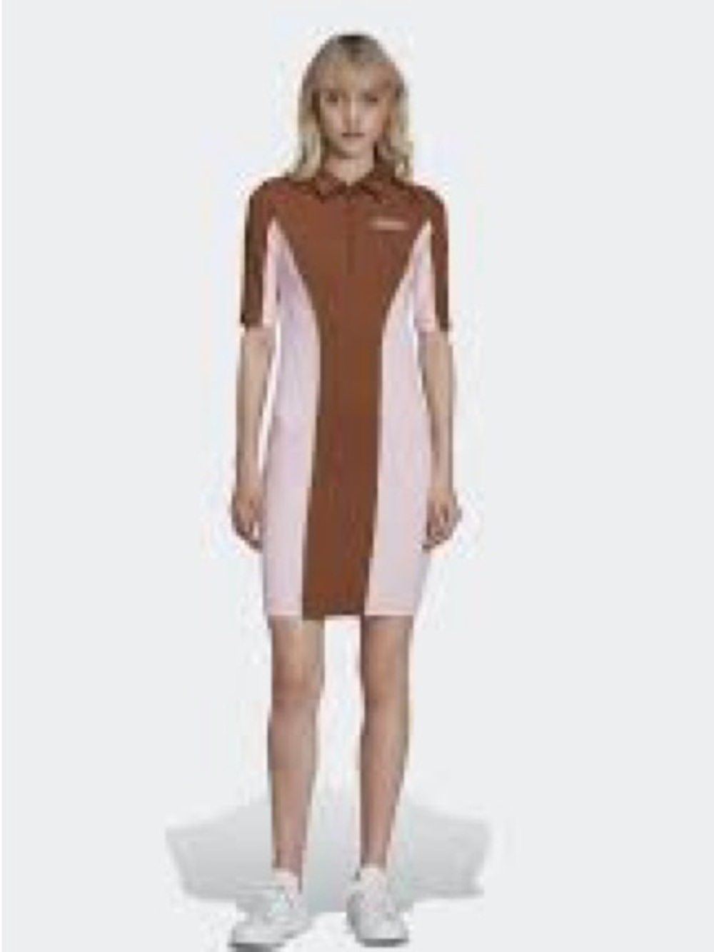 adidas Brown & Pink Ribbed Polo Zip Mini Dress